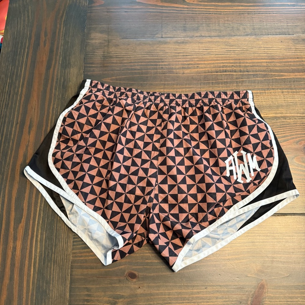 AWM Monogram Women's Geometric Athletic Shorts - Black and Brown